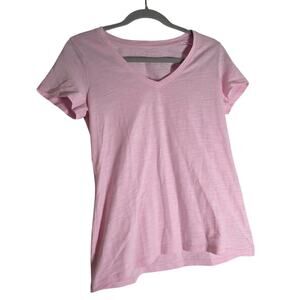Talbots Petite Womens Pink V Neck T Shirt SP Short Sleeve Cotton Blend Casual